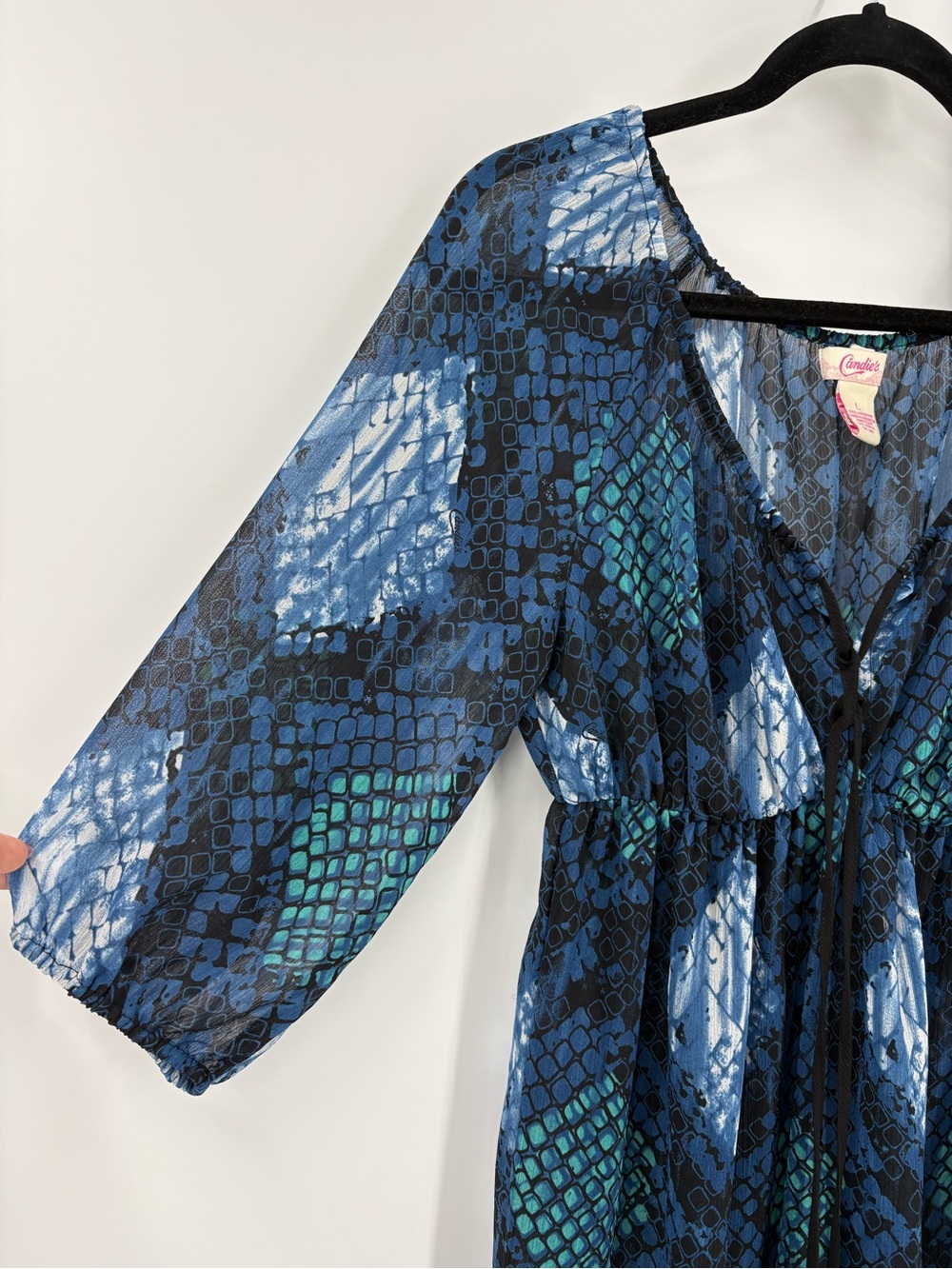 VTG Candie's Y2K Sheer Blue Dark Fairy 70’s Ruffle Romantic Dress Size Large - Picture 2 of 13